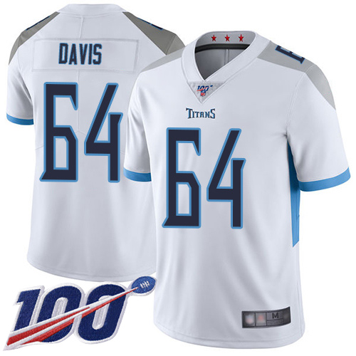 Tennessee Titans Limited White Men Nate Davis Road Jersey NFL Football 64 100th Season Vapor Untouchable